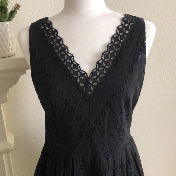 Ann Taylor Loft Black Eyelet Fit and Flare Dress - Picture 3 of 5